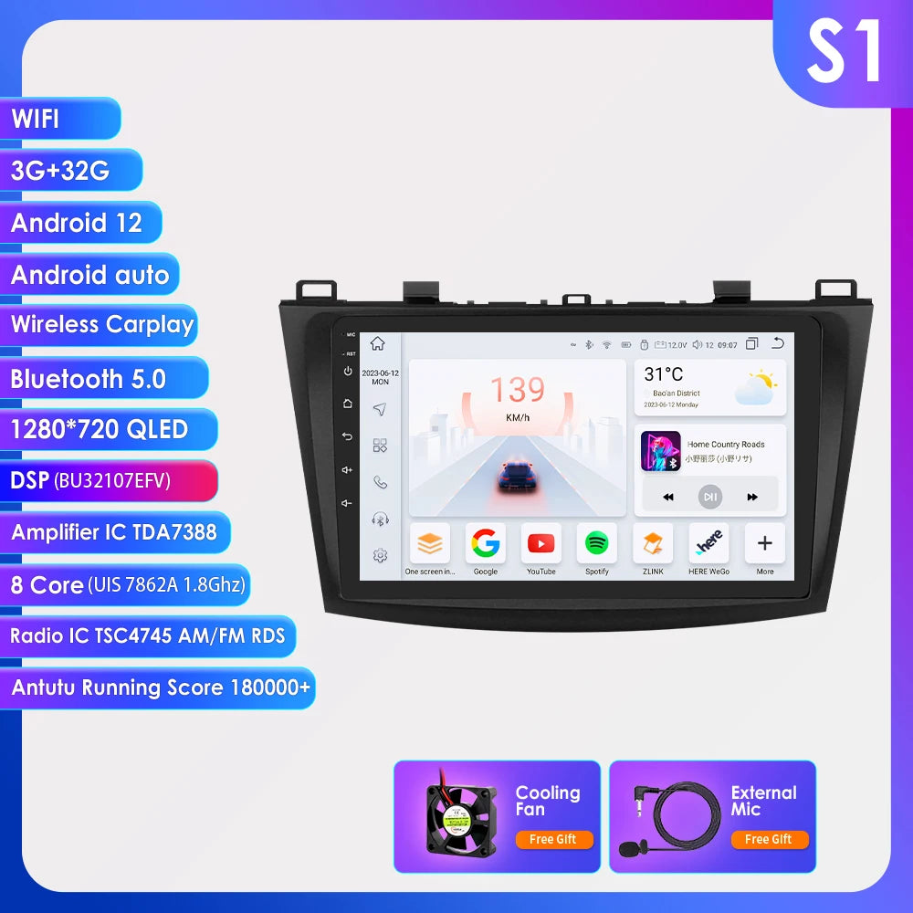 Android 9" Double Din car radio for Mazda 3 2010-2013