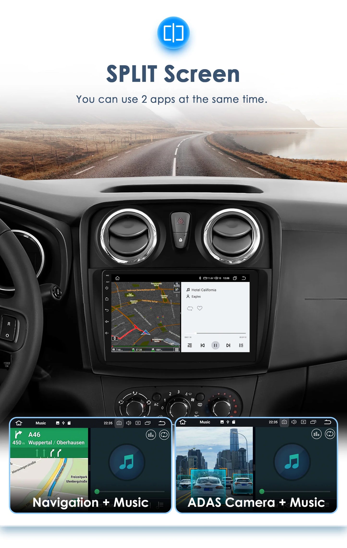 Autoradio 9" Android 13 for Dacia/Renault Logan 2 and Sandero 2012-2019, Multimedia GPS Stereo 4G, Carplay 2 Din