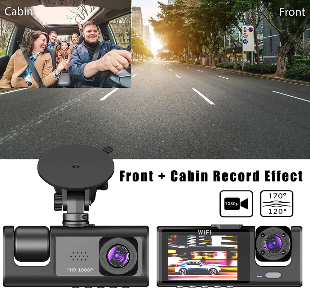 Dash Cam 3 Cámaras WiFi 1080P 3'' AutoRadioCanario