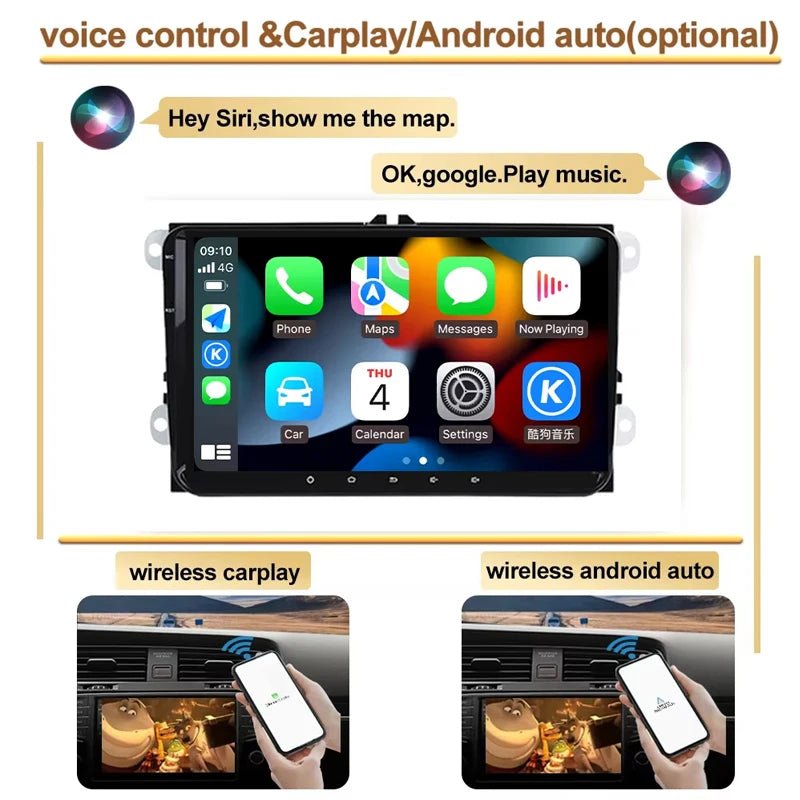 Radio 9" 2 Din para VW Caddy 2011-2019 – CarPlay, GPS, 360° Vista