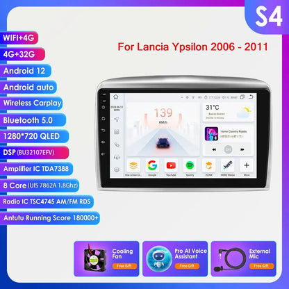 Autoradio 9" 2DIN Android 13 para Lancia Ypsilon 2006-2011