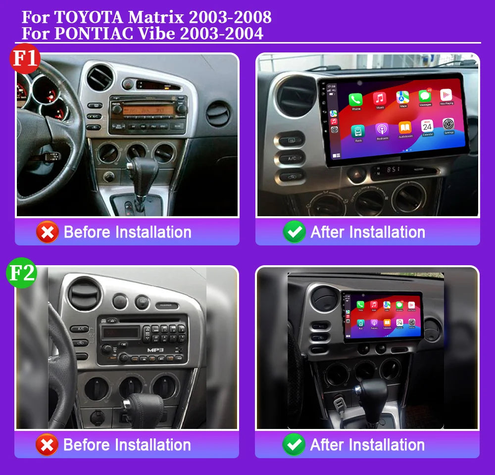 9" Android 14 CarPlay for Toyota Matrix 2003-2008 and Pontiac Vibe 2003-2004
