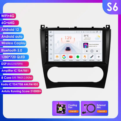 OSSURET 9" Android 12 Autoradio GPS Stereo per Mercedes Benz CLC W203 C180 C200 CLK200 CLK W209 4G 8Core 2din