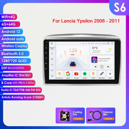 Autoradio 9" 2DIN Android 13 para Lancia Ypsilon 2006-2011