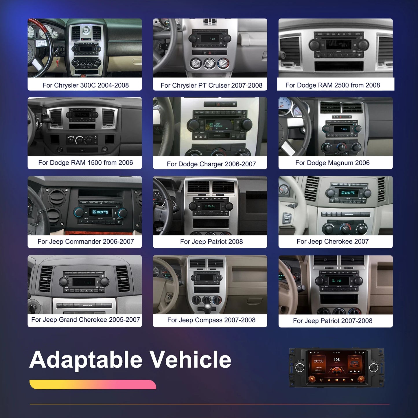 Autoradio 2DIN da 7" per Jeep Cherokee, Dodge e Chrysler 2004-2008