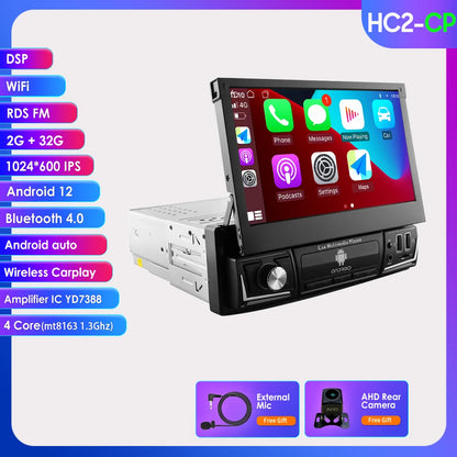 Autoradio 7" Android 1 Din con CarPlay GPS y Pantalla Retráctil
