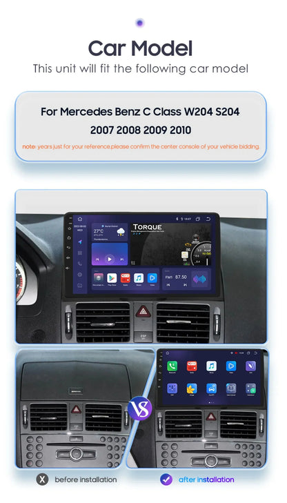 Autoradio 9" 2 Din Android 13 per Mercedes Benz Classe C W204 S204 2007-2010