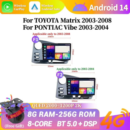 9" Android 14 CarPlay for Toyota Matrix 2003-2008 and Pontiac Vibe 2003-2004