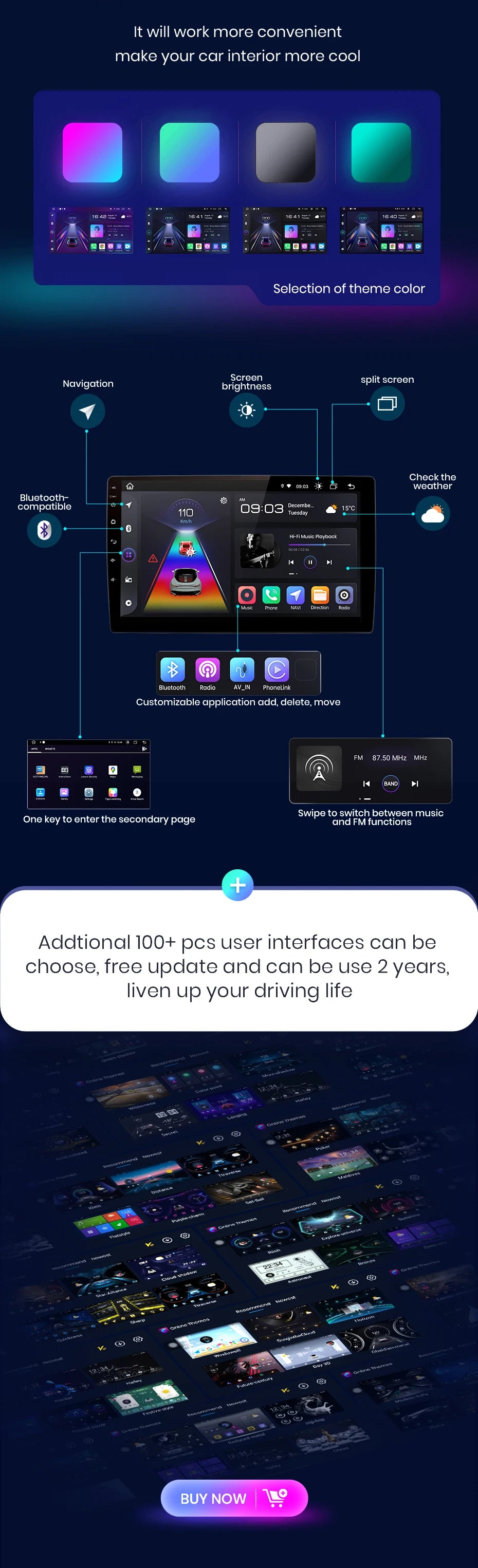 Junsun 7"-10.1" Android Auto CarPlay 2 DIN for Hyundai, VW, Fiat and Nissan