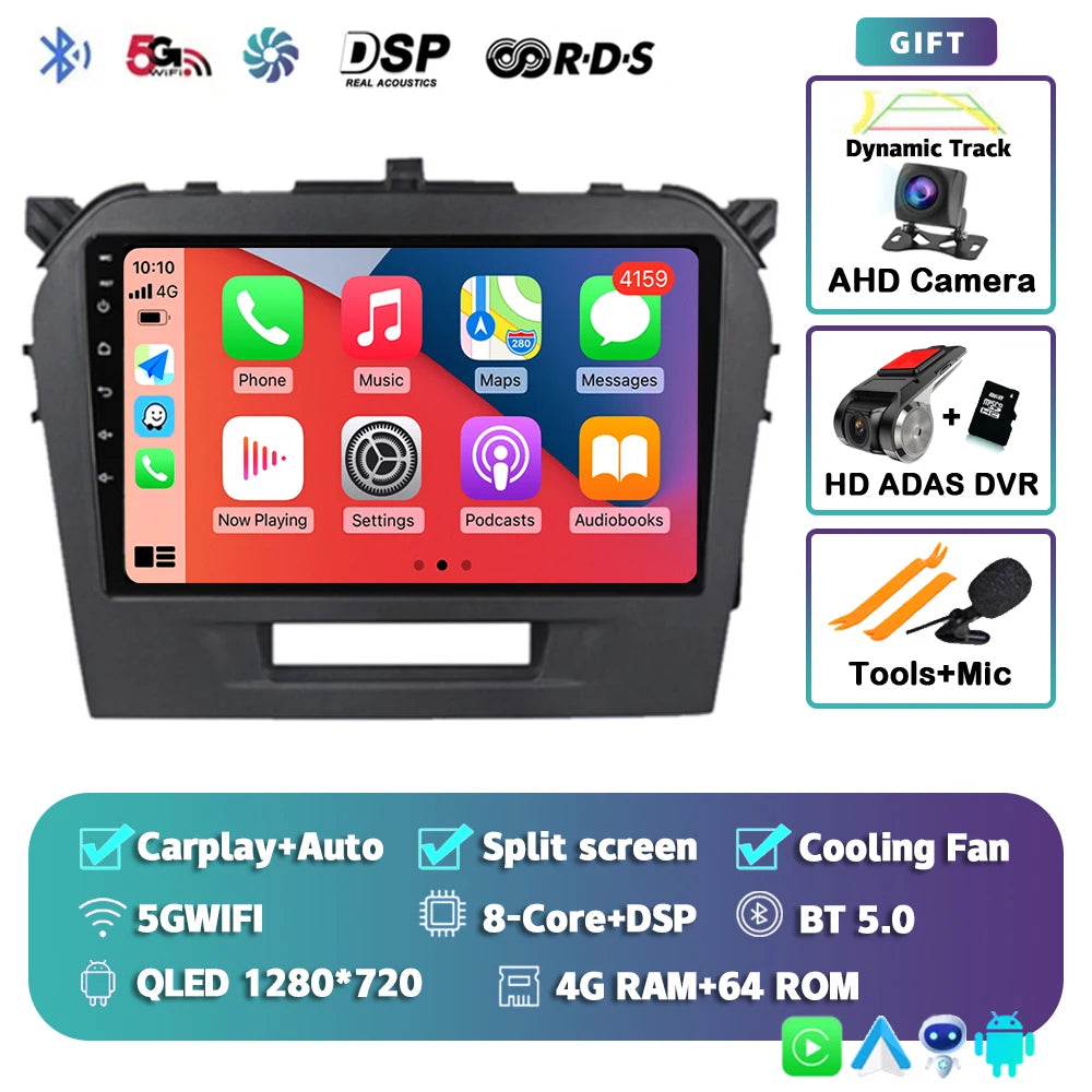 Autoradio 9" Android 14 Carplay para Suzuki Vitara 2015-2019, GPS WiFi+4G