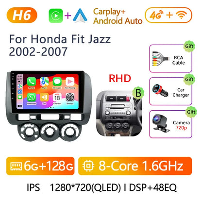 Stereo Honda Fit Jazz 2002 to 2007 9" Android 10.0, Double Din GPS