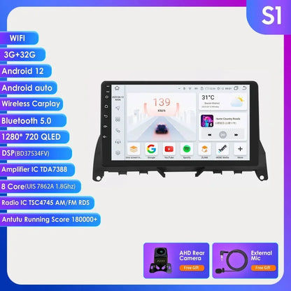 Autoradio 9" 2 Din Android 13 per Mercedes Benz Classe C W204 S204 2007-2010