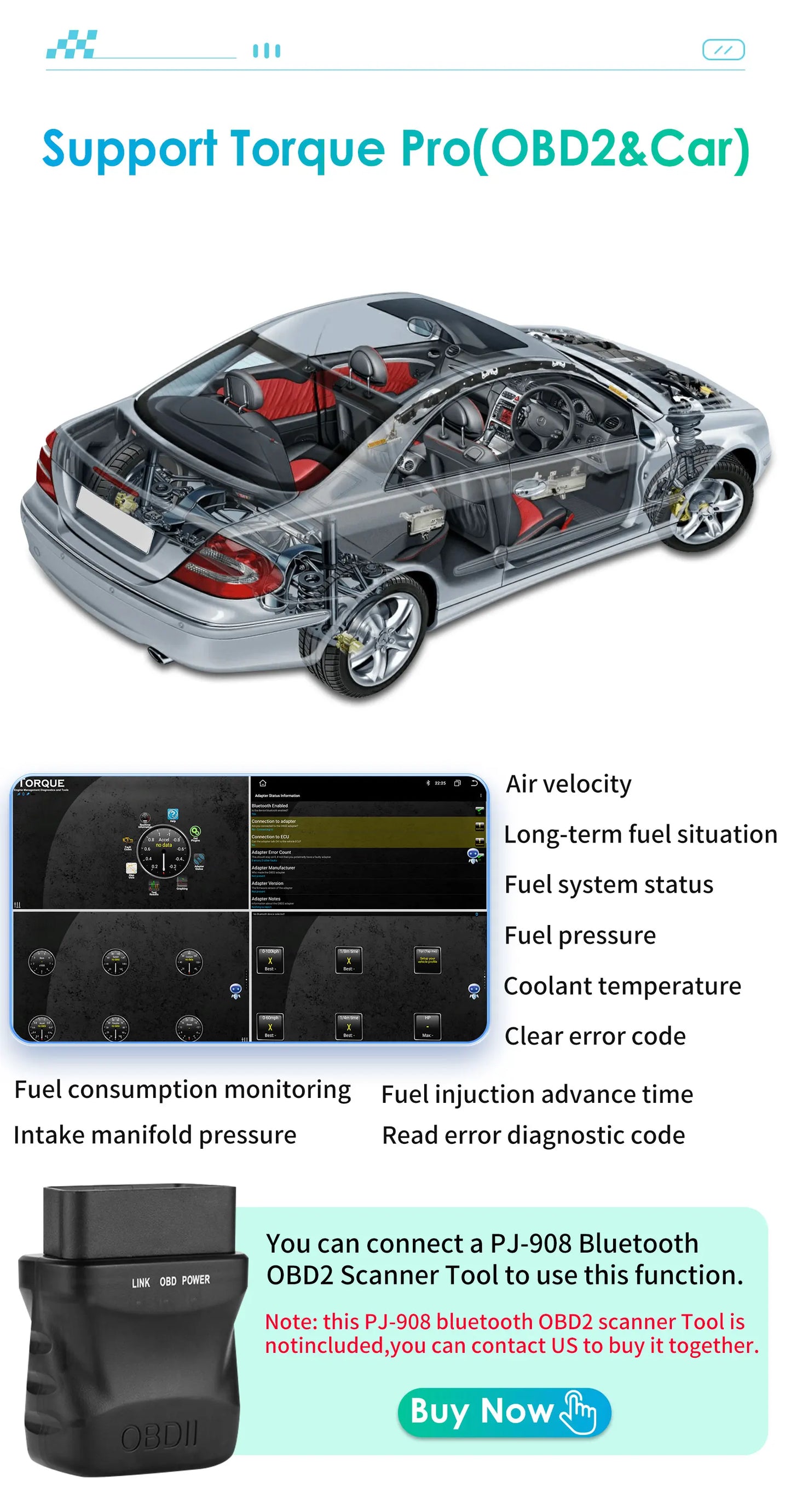 Autoradio 10.25" 2 Din Android CarPlay per Mercedes-Benz Classe C W204 S204 2008-2010
