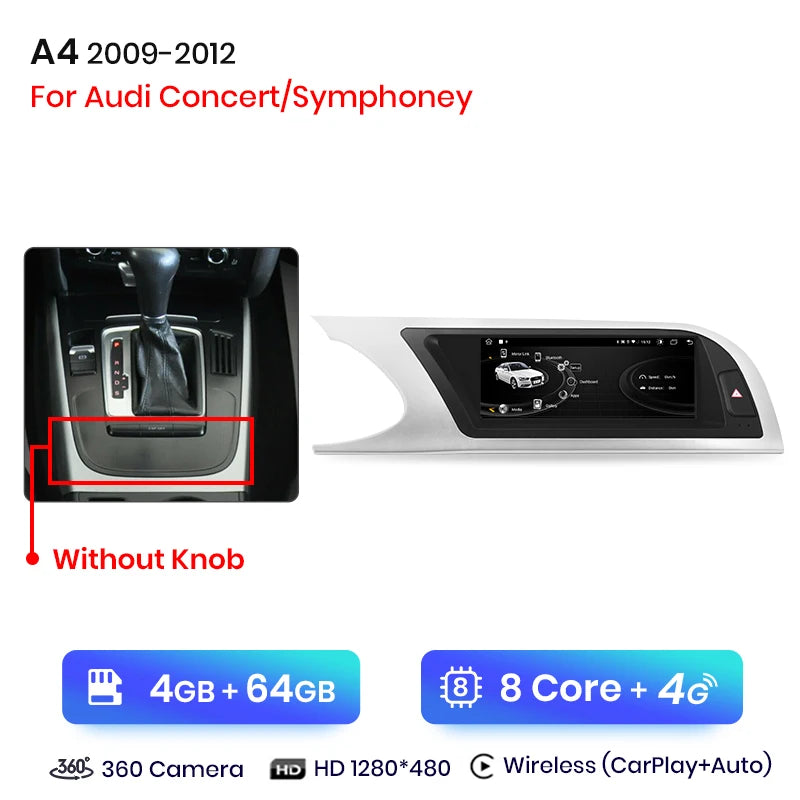 CarPlay Android Auto 8.8" 1 Din for Audi A4L 2009-2016