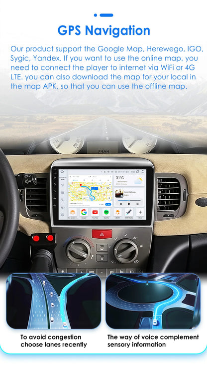 Autoradio 9" 2DIN Android 13 para Lancia Ypsilon 2006-2011