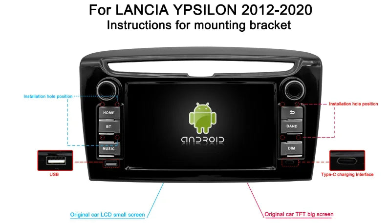 Autoradio Android 13 7" 2 Din para Lancia Ypsilon 2012-2020
