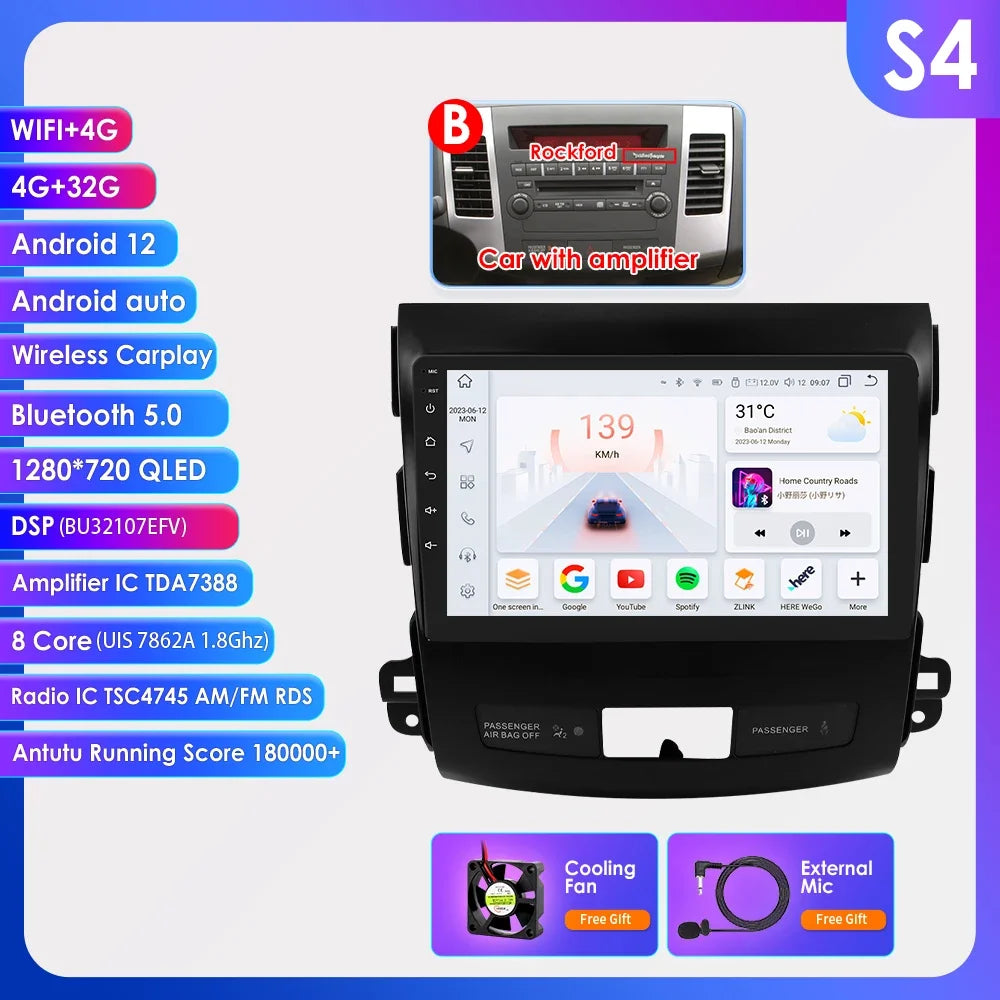 Car radio 9" 2 DIN for Mitsubishi Outlander 2005-2011