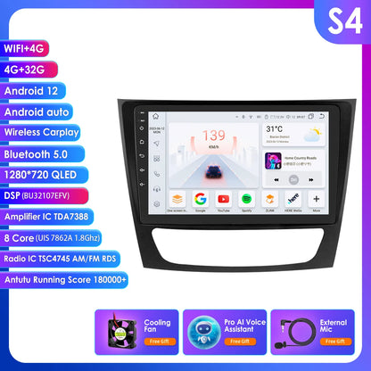 Autoradio Android 12, 9" para Mercedes E-class 2002-2009