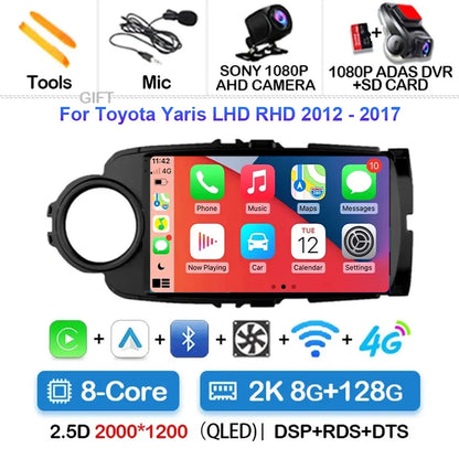 Radio Carplay Android 14 Toyota Yaris 2012-2017 9" GPS WiFi