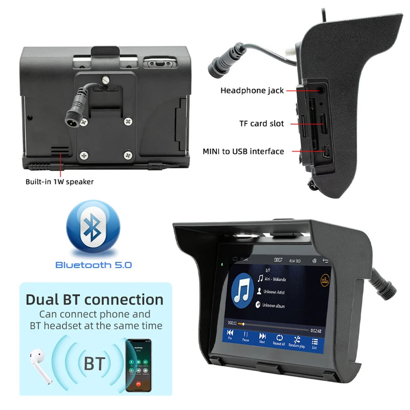 CarPlay 5" IP65 para Moto – Pantalla Resistente y Conectividad Total