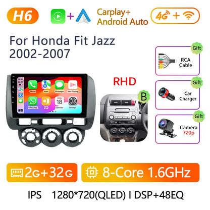 Stereo Honda Fit Jazz 2002 to 2007 9" Android 10.0, Double Din GPS