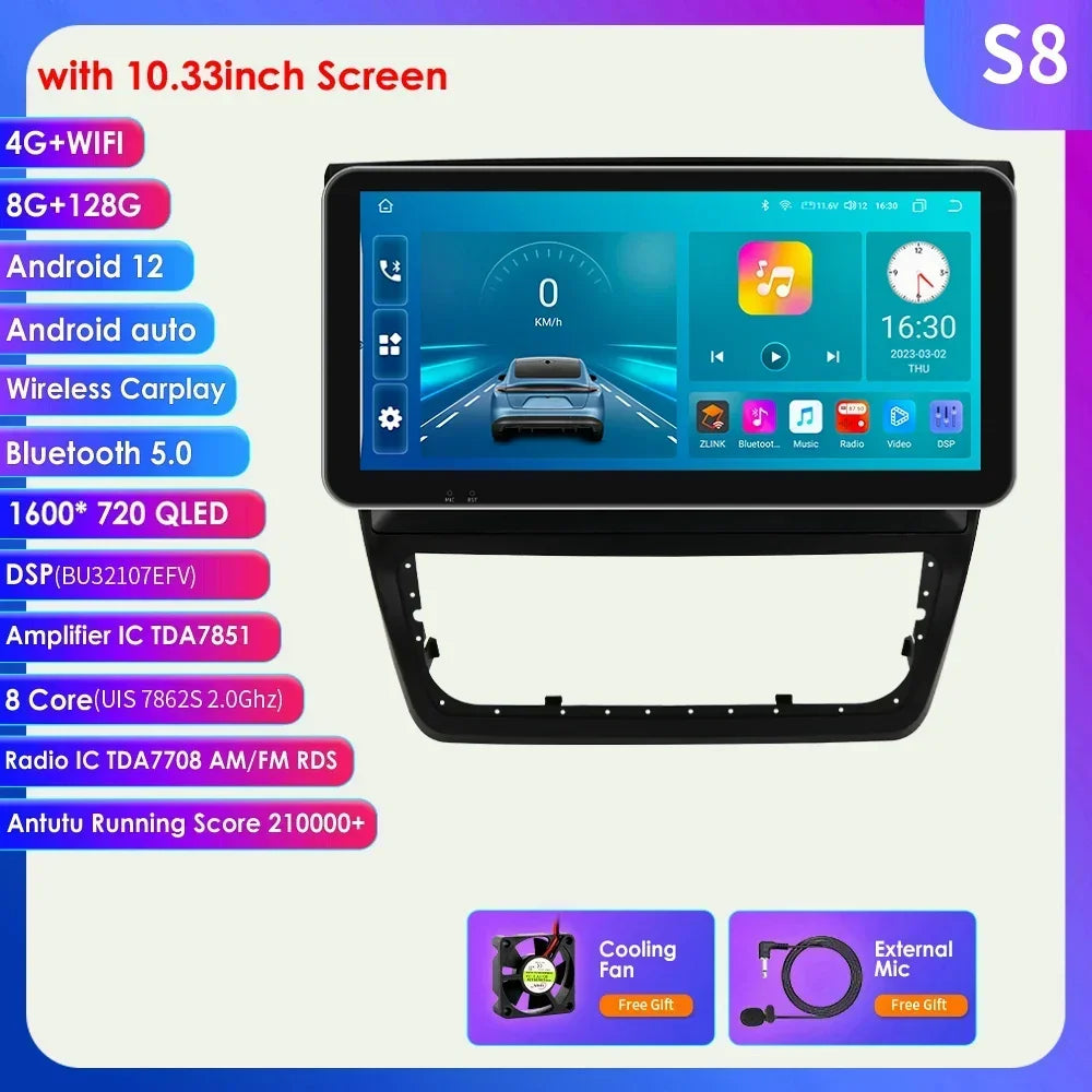 Autoradio 10.1" 2 Din para Skoda Yeti 2009-2014 con CarPlay y Android Auto