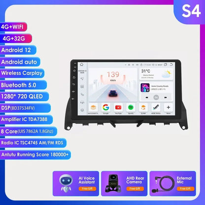 Autoradio 9" 2 Din Android 13 per Mercedes Benz Classe C W204 S204 2007-2010