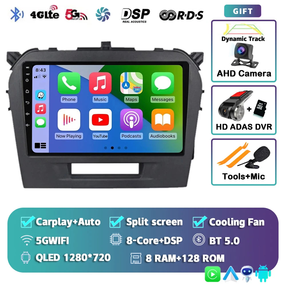 Autoradio 9" Android 14 Carplay para Suzuki Vitara 2015-2019, GPS WiFi+4G