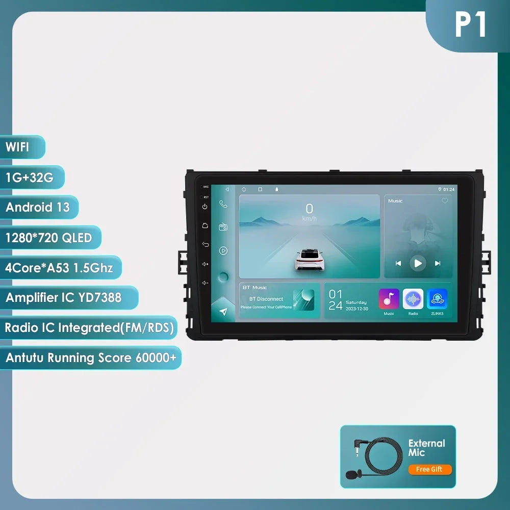 9" 2DIN Android 13 Car Stereo for VW T-Roc T-Cross Polo 2018-2021
