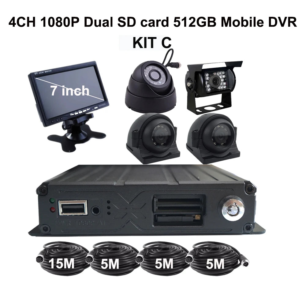 DVR 4CH 1080P Dual SD 7" LCD - Sistema di telecamere per camion, autobus e furgoni