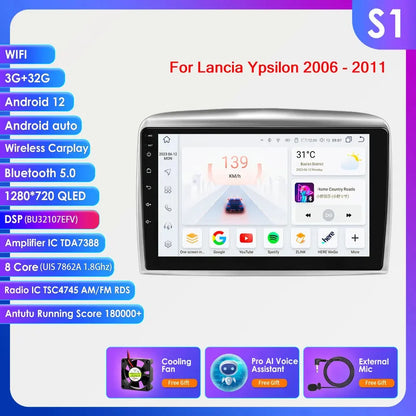 Autoradio 9" 2DIN Android 13 para Lancia Ypsilon 2006-2011
