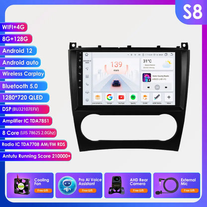 OSSURET 9" Android 12 Autoradio GPS Stereo per Mercedes Benz CLC W203 C180 C200 CLK200 CLK W209 4G 8Core 2din
