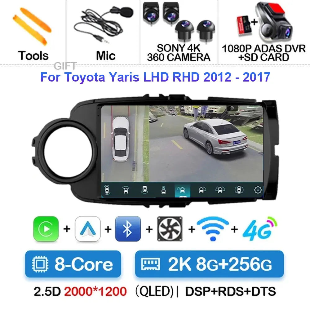 Radio Carplay Android 14 Toyota Yaris 2012-2017 9" GPS WiFi