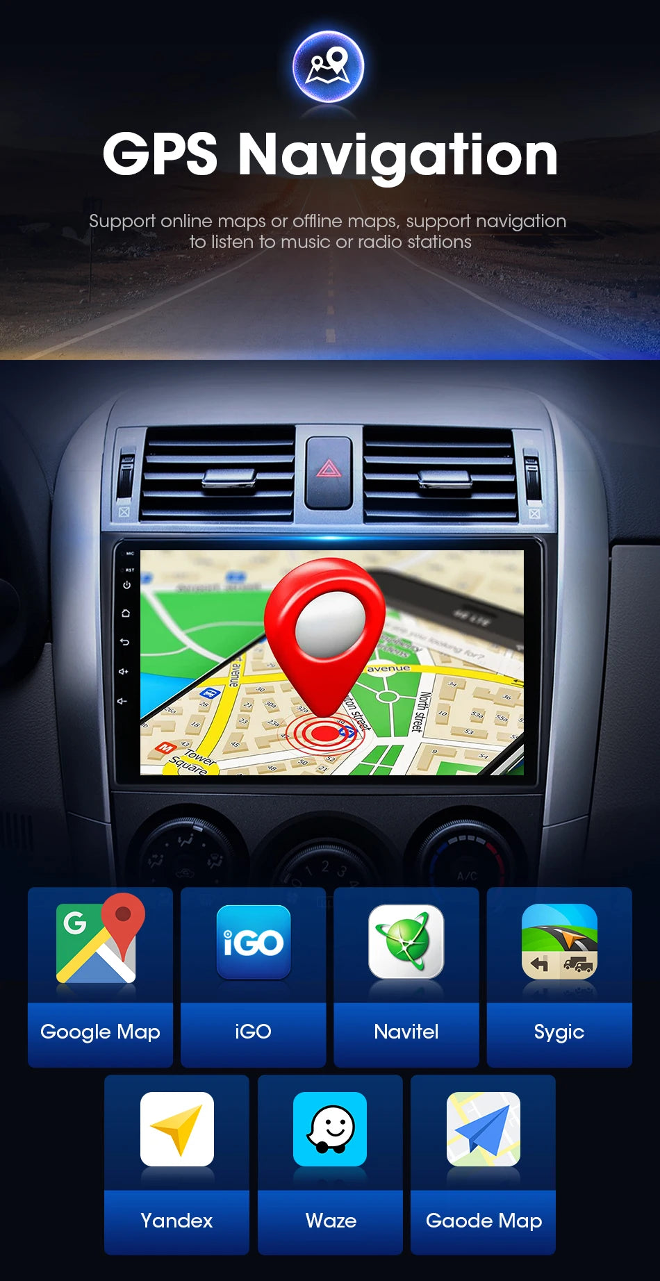 9" 2DIN Android Car Stereo for Toyota Corolla 2006-2012