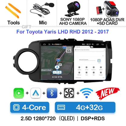 Radio Carplay Android 14 Toyota Yaris 2012-2017 9" GPS WiFi