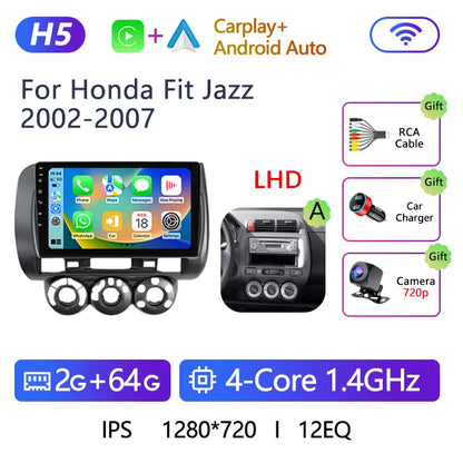 Stereo Honda Fit Jazz 2002 to 2007 9" Android 10.0, Double Din GPS