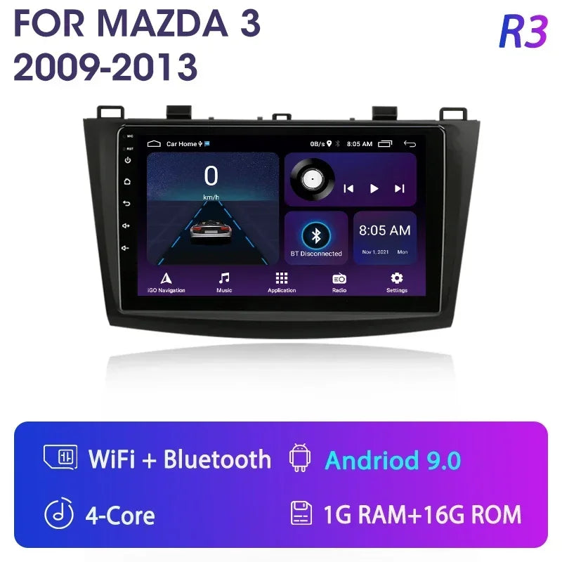 Stereo Mazda 3 2009-2013, 9" Android 12 Double Din, GPS Navigation