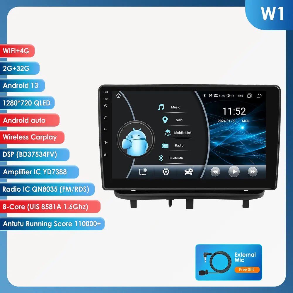 Autoradio 9'' 2Din Android 13 per Opel Corsa D 2007-2013 - CarPlay, GPS, 4G, Wi-Fi, 8 GB+128 GB