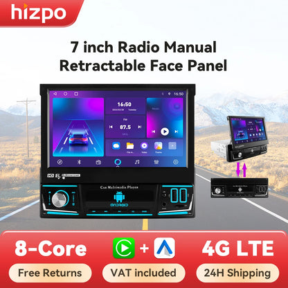 Autoradio 7" Android 1 Din con CarPlay GPS y Pantalla Retráctil