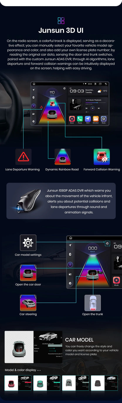 Junsun 7"-10.1" Android Auto CarPlay 2 DIN for Hyundai, VW, Fiat and Nissan