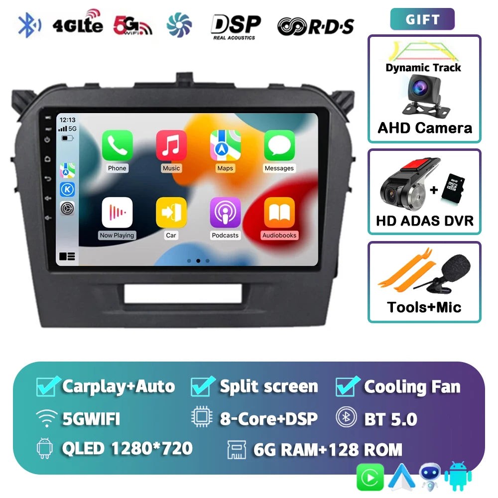 Autoradio 9" Android 14 Carplay para Suzuki Vitara 2015-2019, GPS WiFi+4G