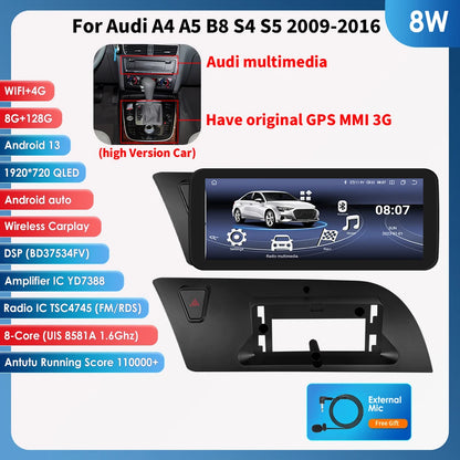 10.25" CarPlay Android 13 Radio for Audi A4 A5 B8 S4 S5 2009-2016