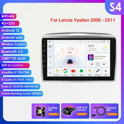 Autoradio 9" 2DIN Android 13 para Lancia Ypsilon 2006-2011