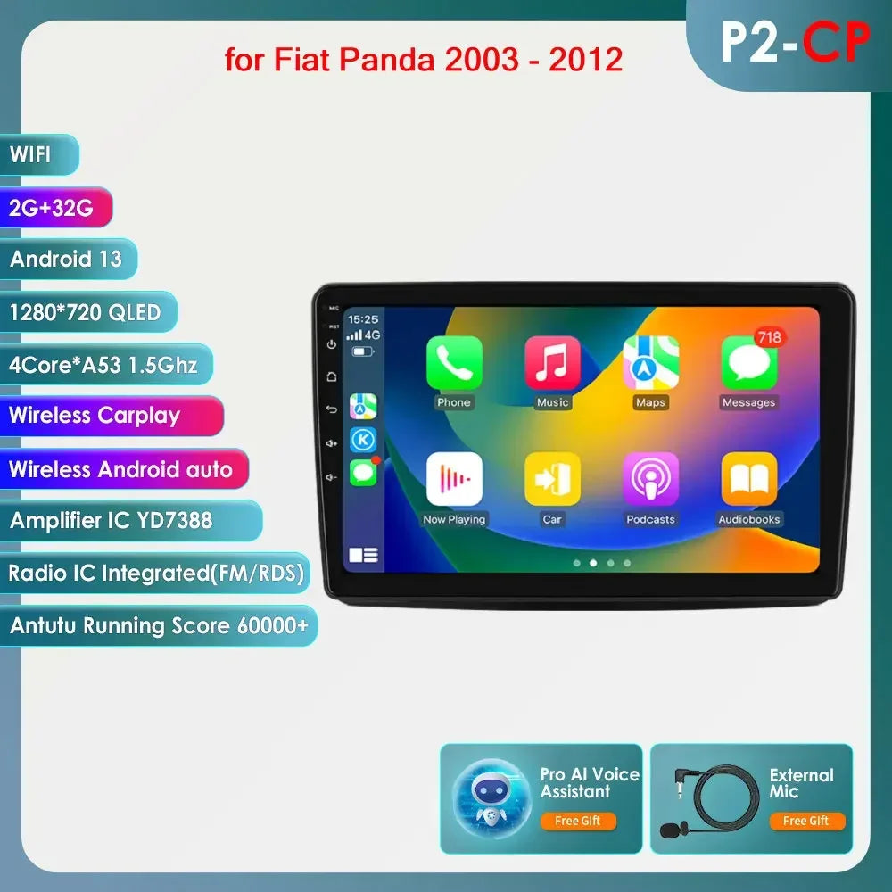 Autoradio GPS Android CarPlay da 9" per Fiat Panda 2003-2012