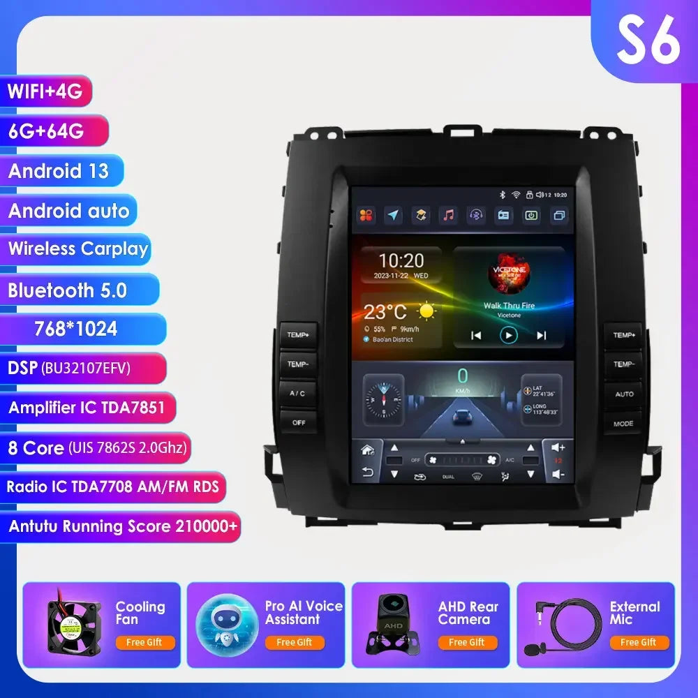 Autoradio Android 13 da 9,7" Double Din per Land Cruiser Prado 120 / Lexus GX470 2002-2009