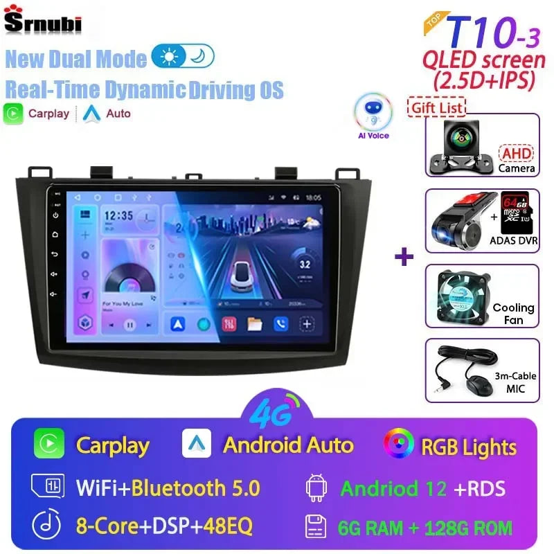 Stereo Mazda 3 2009-2013, 9" Android 12 Double Din, GPS Navigation