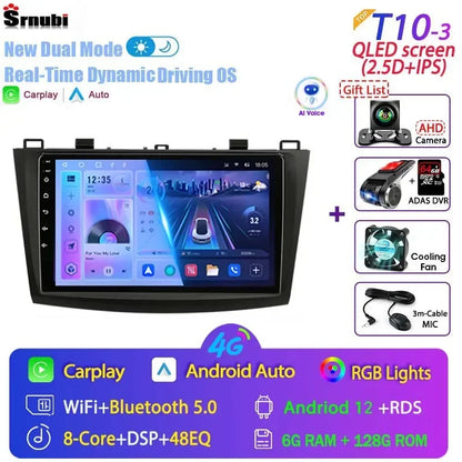 Stereo Mazda 3 2009-2013, 9" Android 12 Double Din, GPS Navigation