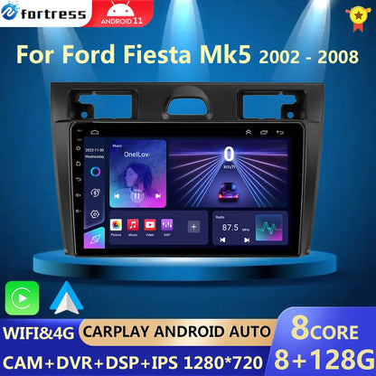 Radio Android 12 CarPlay, 9" 2 Din per Ford Fiesta MK6 2002-2008