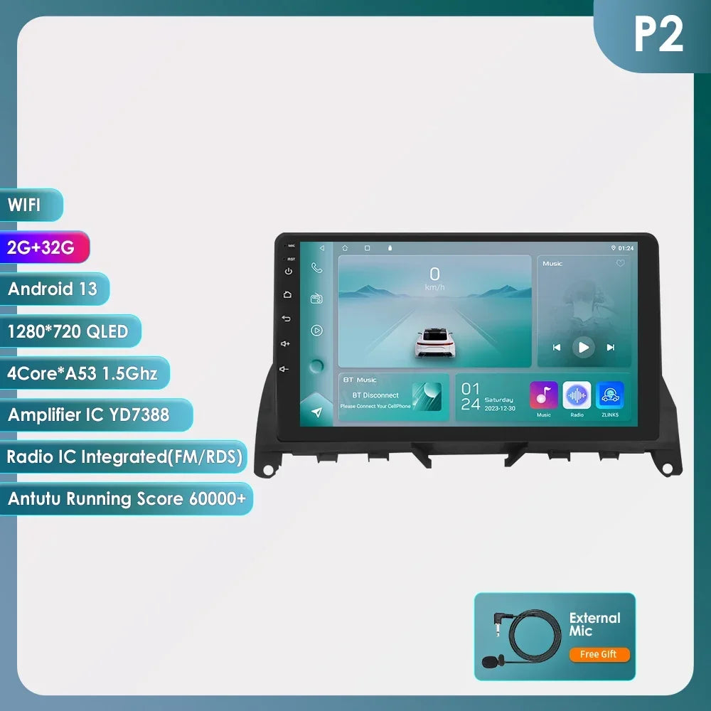 Autoradio 9" 2 Din Android 13 per Mercedes Benz Classe C W204 S204 2007-2010