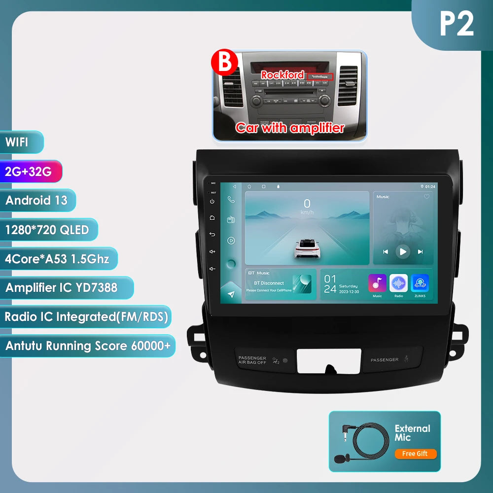 Car radio 9" 2 DIN for Mitsubishi Outlander 2005-2011
